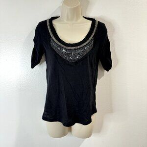 Vtg Y2K Anthropologie Deletta T-shirt XS Black Fairy Whimsygoth Witchy Beaded